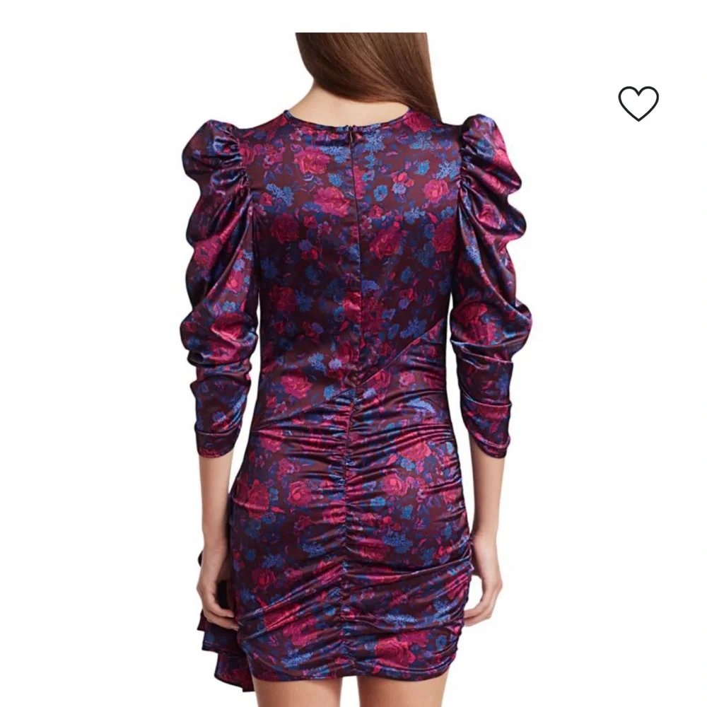 For Love And Lemons Purple Endless Floral Puff Sleeve Bodycon Dress - Picture 2 of 11